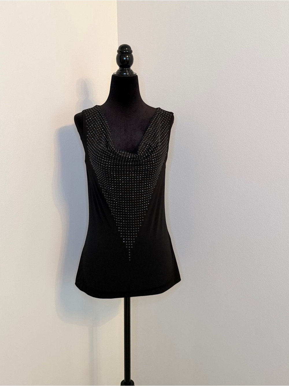Calvin Klein Black Sleeveless Cowl Neck Top with Stud Detail